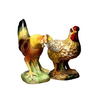 Vintage Helvin Exclusives Japan Ceramic Rooster & Hen Figurines Farmhouse Decor